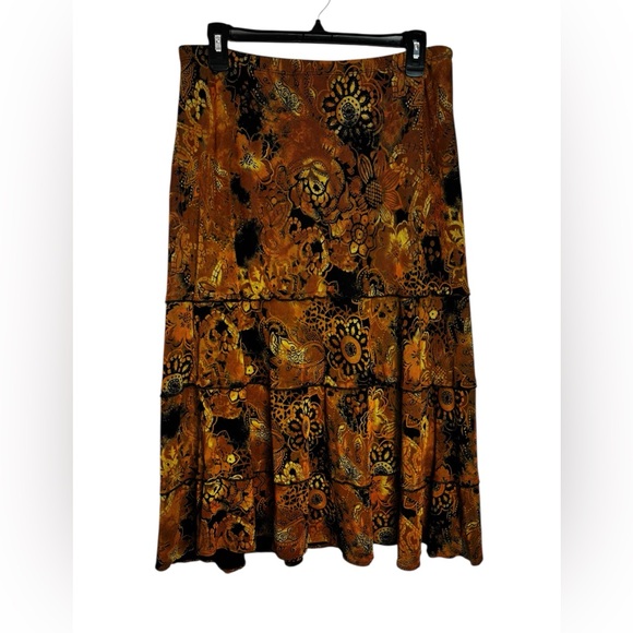 Y2K Boho Tiered Midi Skirt Earthy Tones Festival Cottagecore Size Large - Picture 2 of 11
